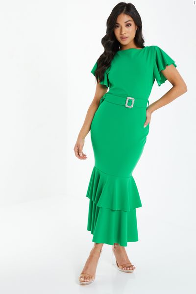 Petite Green Frill Hem Midi Dress